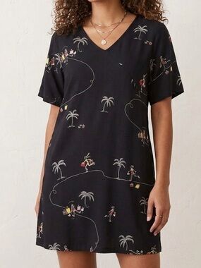 Vintage 90s David Dart Black Summer Printed Mini Dress XS